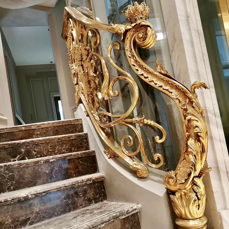 GUCI Luxury Royal Gold Staircase Handrail Brass Balustrade Metal Stairs Railing