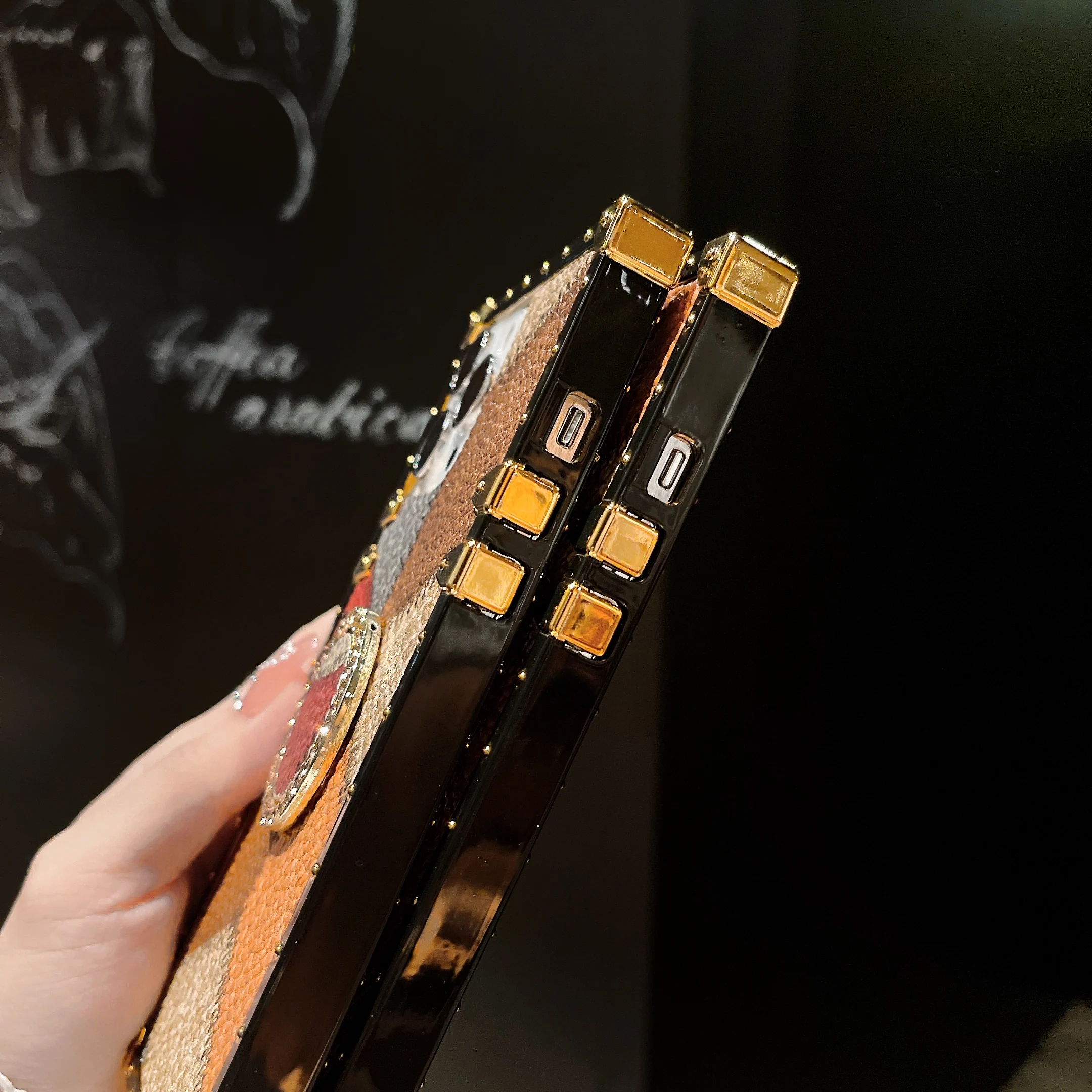 Luxury Square PU Leather Case Fashion Geometric Vintage Patch Lattice Leather Phone Cover For iphone 13 Pro max 12 min xs max 8