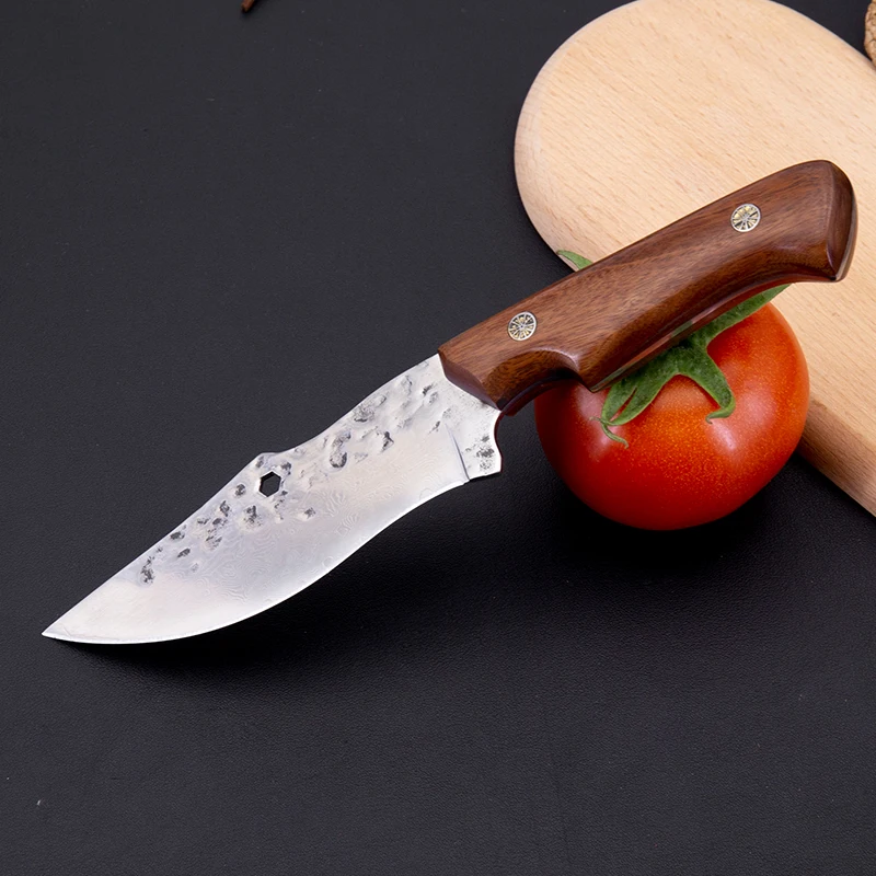 Home kitchen use wood handle cleaver butcher knife sharp stainless steel blade damascus knife with leather sleeve