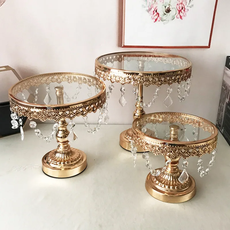 V279 High Quality Cake Stand Wedding Decoration Wedding High Cake Stand Glass Tray Round Dessert Display Stand For Wedding Table