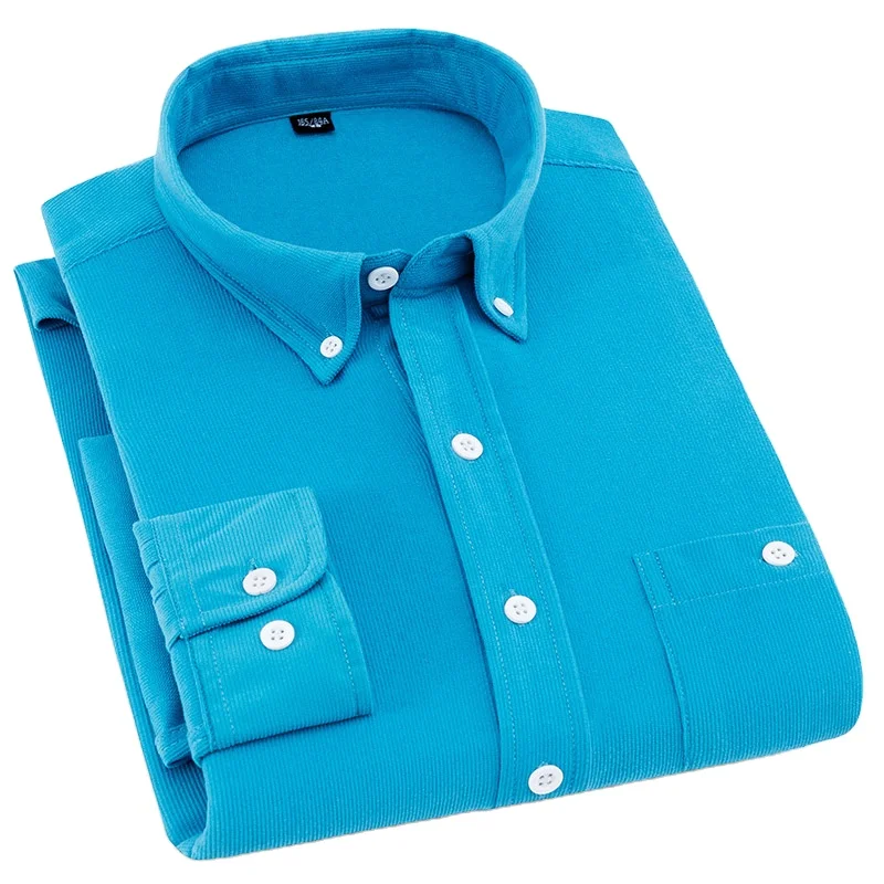 Wholesale Mens Clothes Custom Logo Solid Color Winter Warm Long Sleeve Mens Non Iron Pinwale Corduroy Shirts