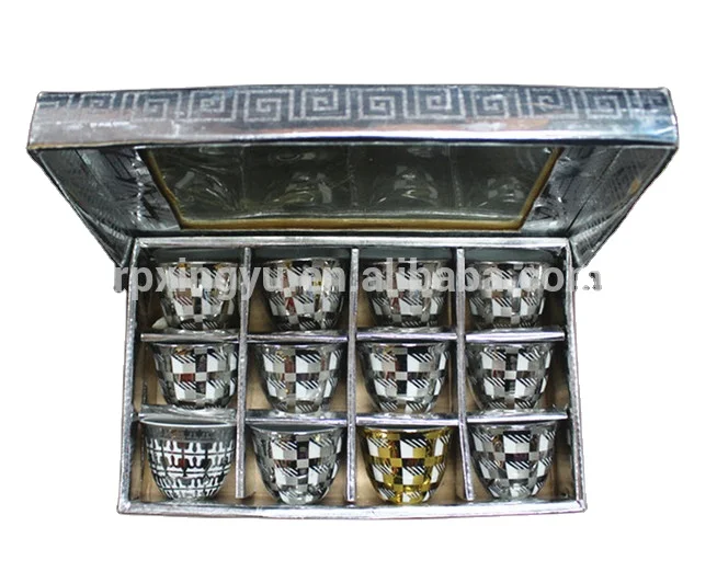 Fine arabic silver and gold plated coffee cup, ceramic coffee cup, arabic coffee cup set