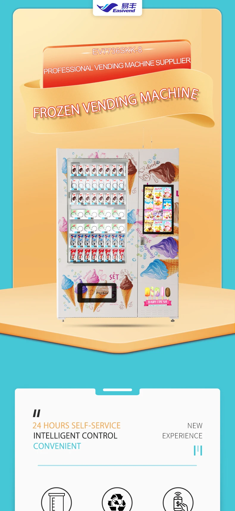 2025 Stock Available Frozen Smoothie Vending Machine Frozen Food Vending Machine for kids