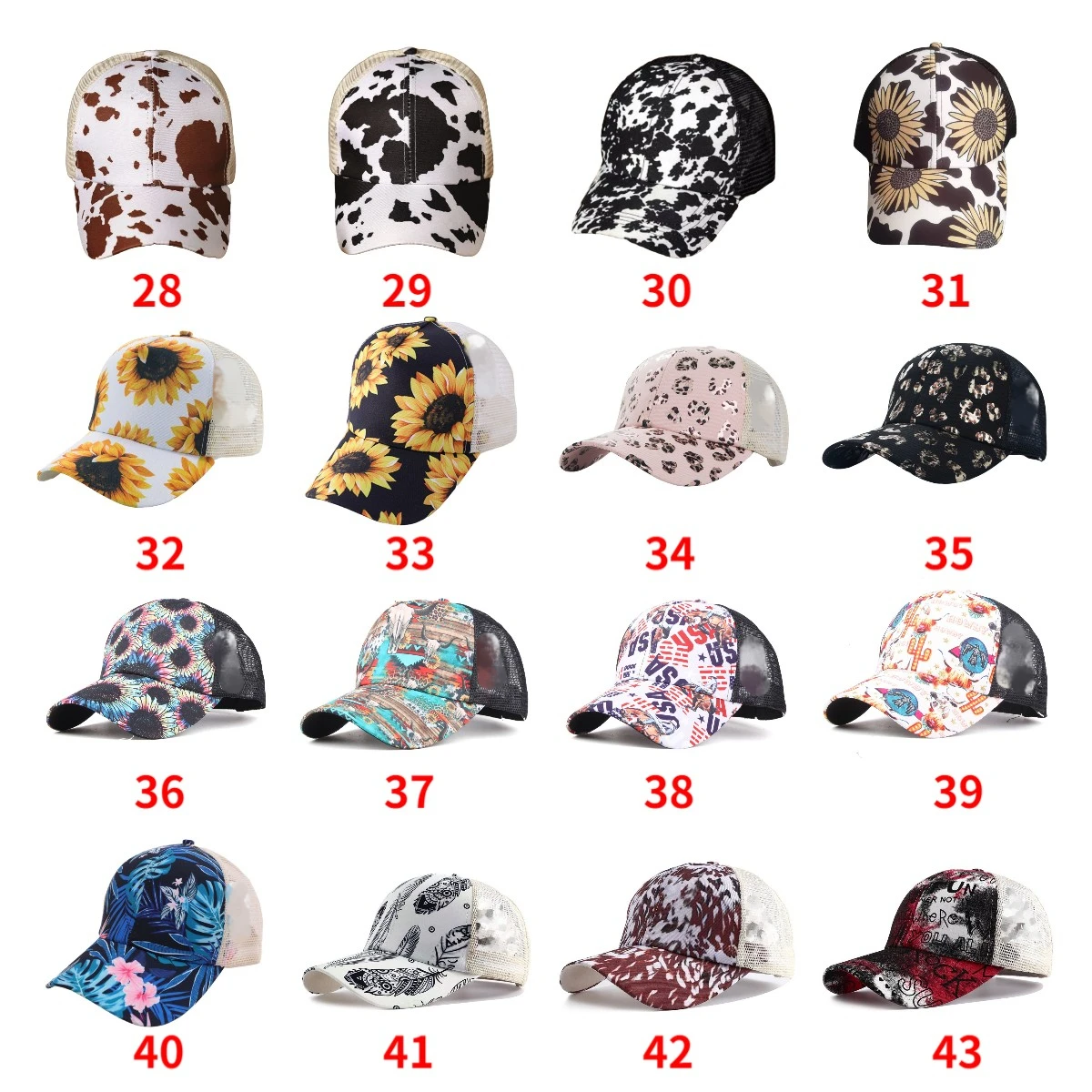 Women Leopard Print Distressed Trucker Hat Washed Cotton Ponytail Baseball Sports Caps Messy Bun CrissCross Ponytail Hat
