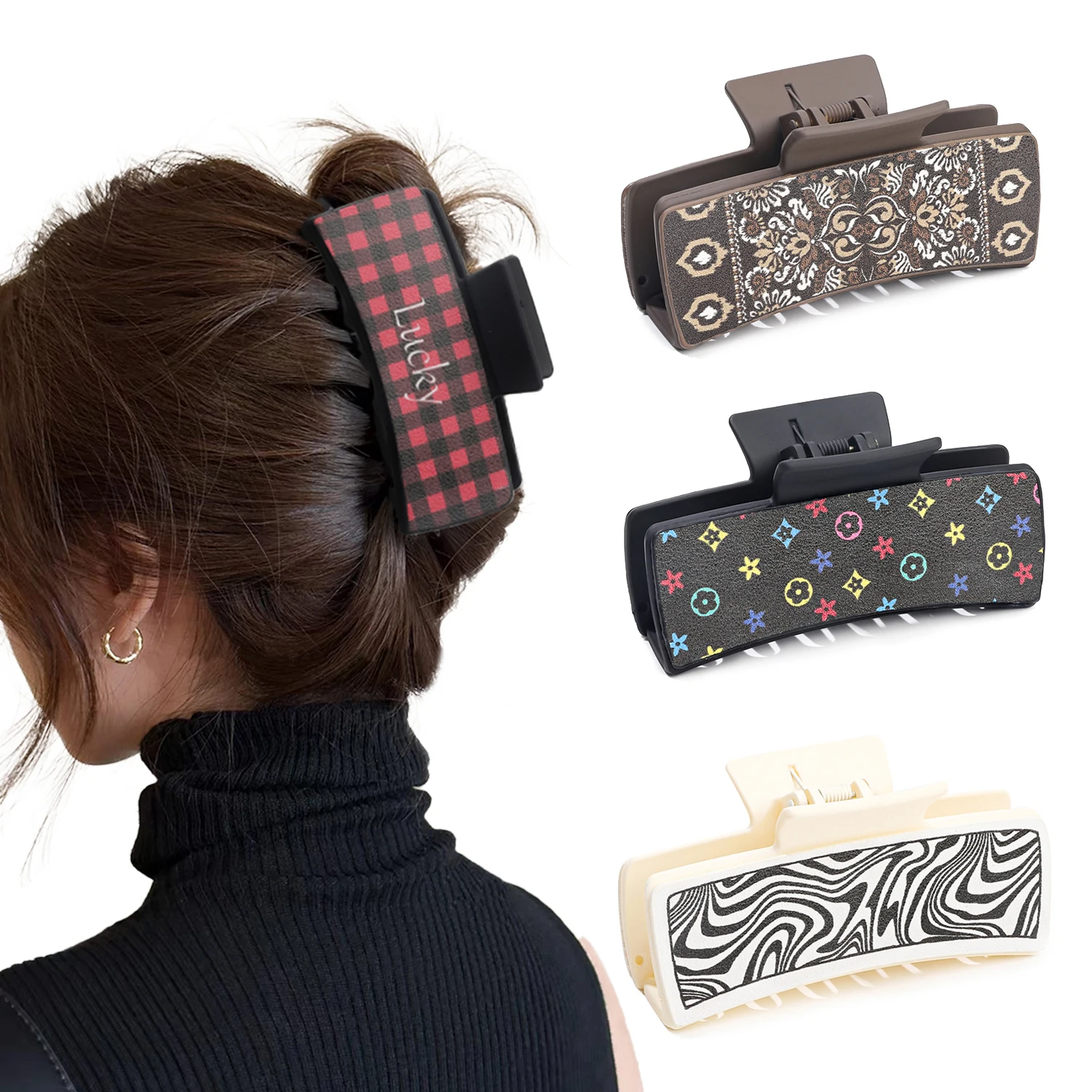 10.5CM Leather Hair Claw Clips Square for Hairstyling Hair Accessories Large Aesthetic Hair Clips Cowgirl Gift for Women Girls