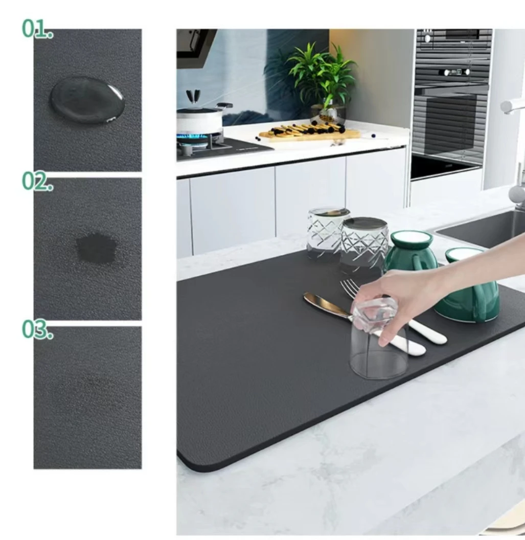Hot Selling Water Absorbent Coffee Bar Mat Diatomite Drain Mat Dish Drying Mat For Kitchen