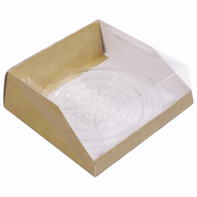 Hot sale Clear PET transparent lid with Paper base tray Cake box black box clear lid