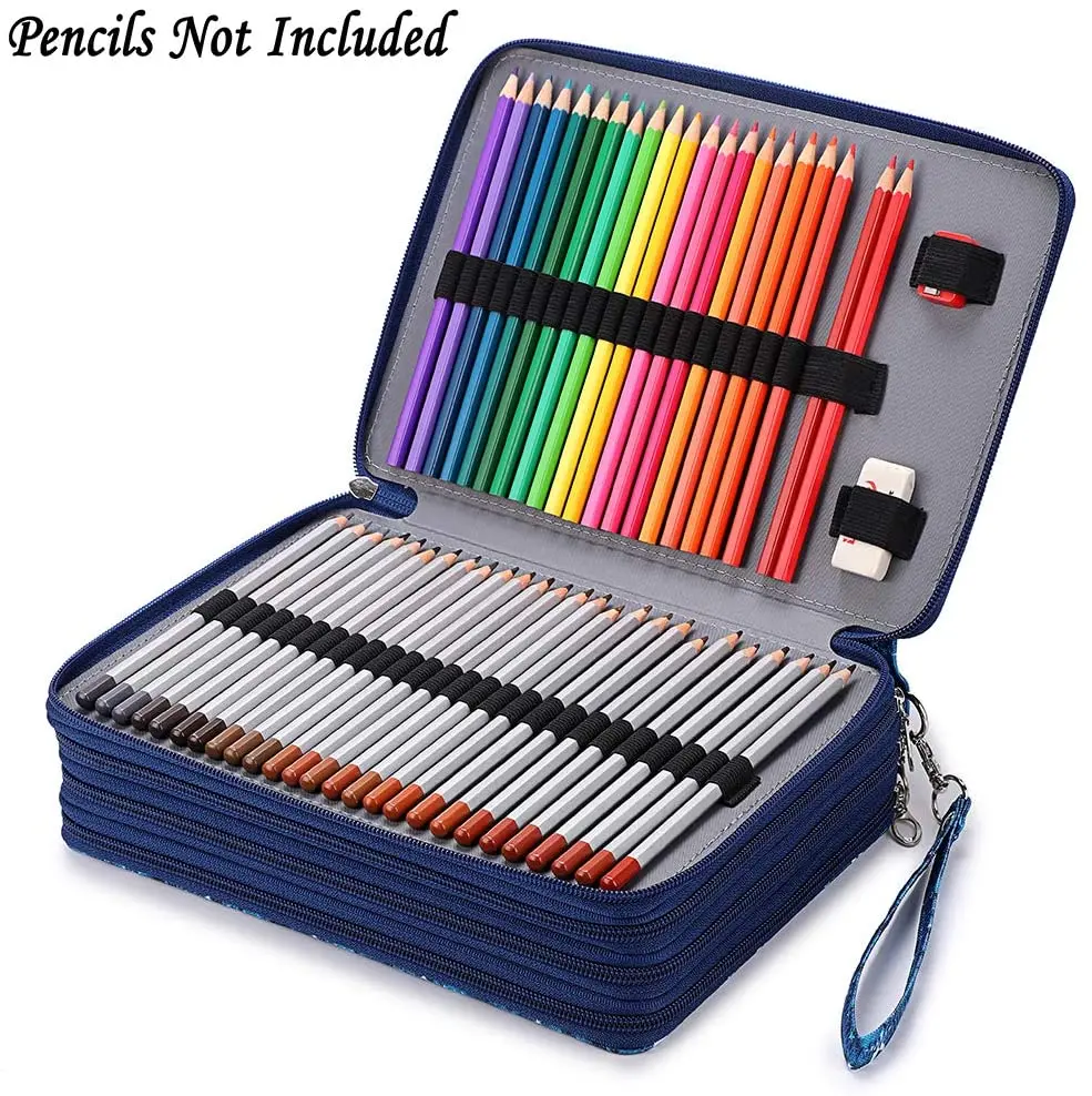 High quality customized 200 Slots Pencil Holder Pen Bag Large Capacity Pencil Organizer with Handle Strap