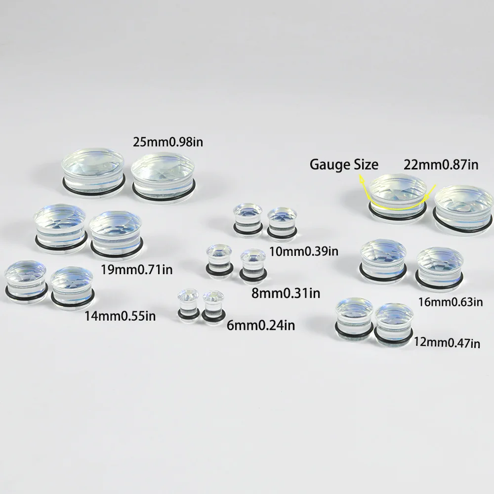 NUORO Single AB Color Mushroom Flare Plugs Tunnels Ear Lobe Stretching Piercing 6-25MM Glass Ear Gauges