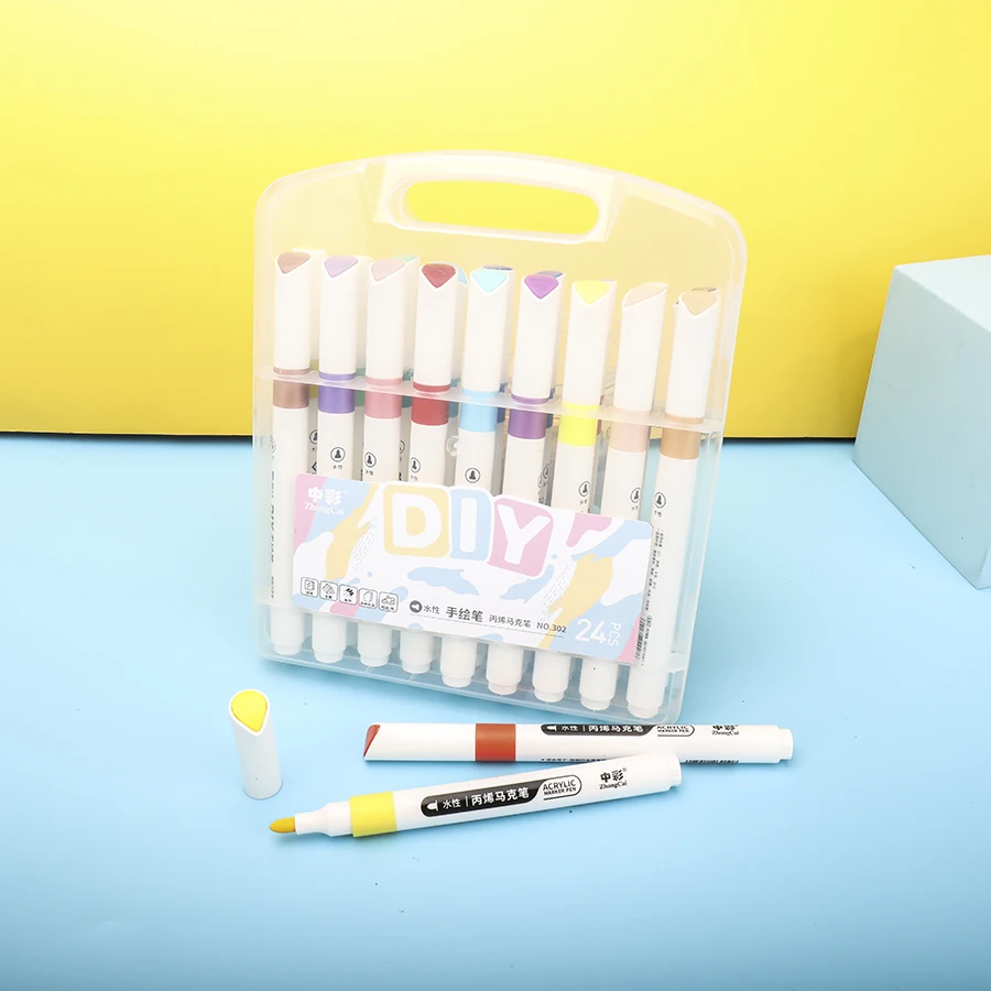 24 Colours Eco-friendly Acrylic Paint Pens set For Drawing Glass Paper Wood