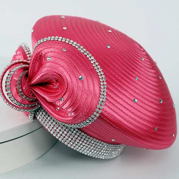 The Ribbon satin red hat Fashion Wide Brim Formal Party lady church new elegant women top hat