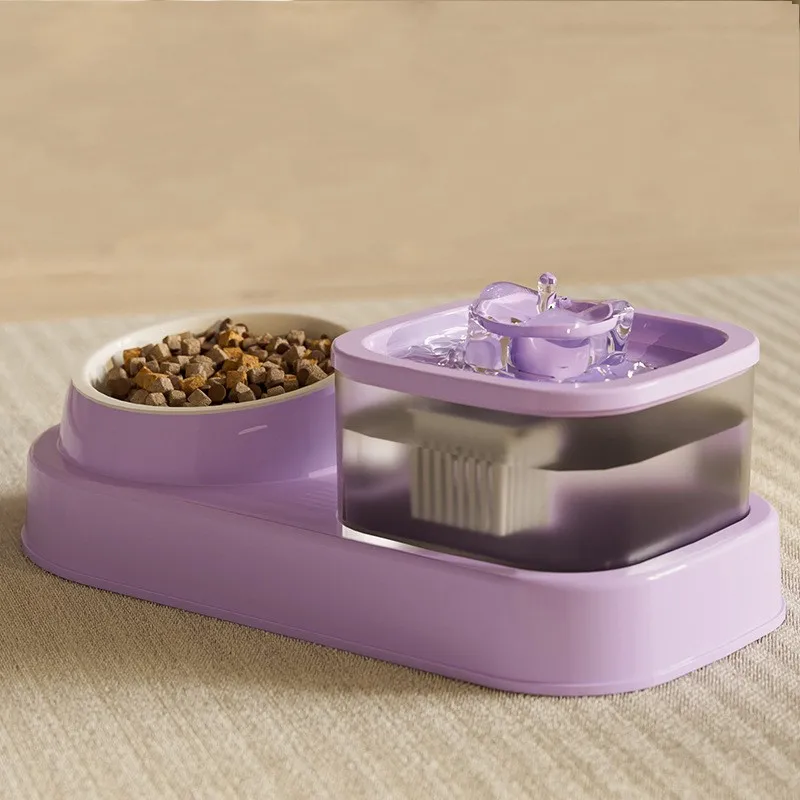 Ceramic Food Bowl 2 in 1 Cat Fountain Feeder Automatic Cat Drinking Water Feeder