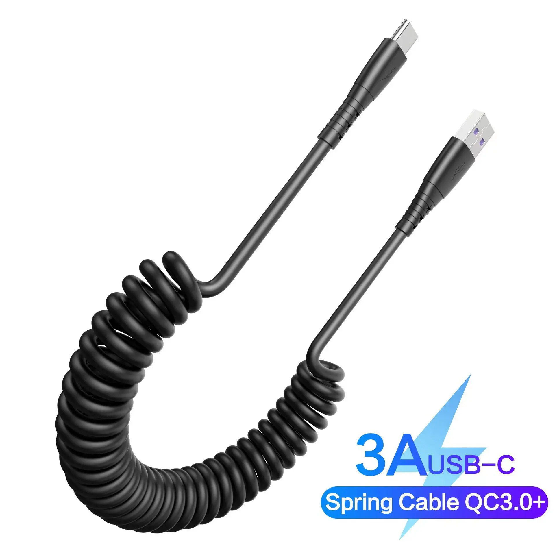 Spiral Curly 3a Type C Pd Usb Data Cable Spring Coiled Wire Charging Cable