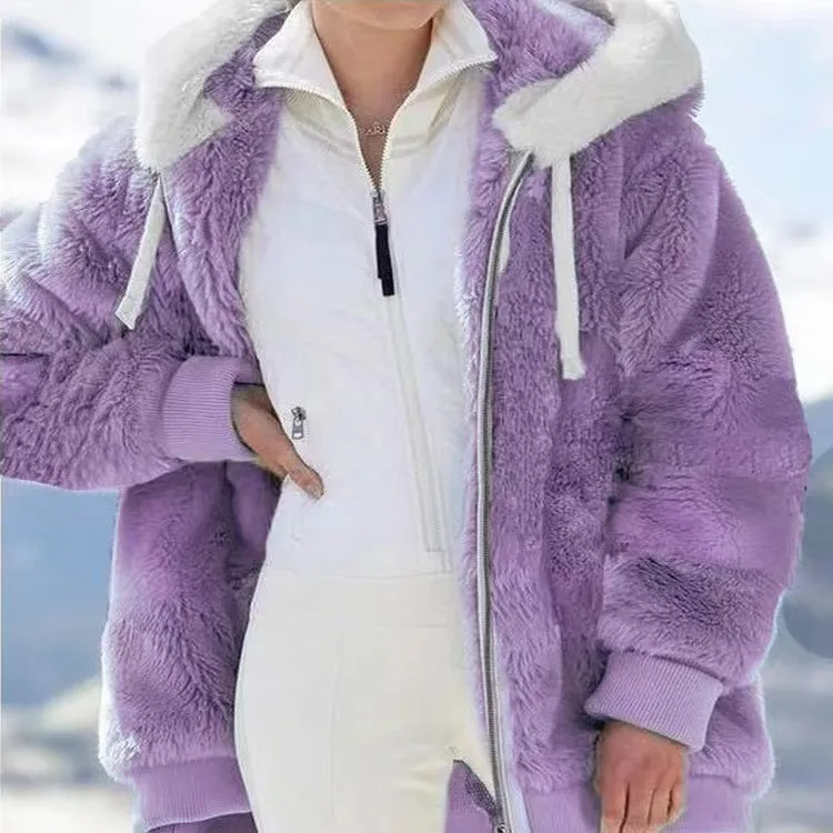 Factory direct sale high-end women winter thick warm Multi-colored hooded coat zipper faux fur coat mink coat for ladies