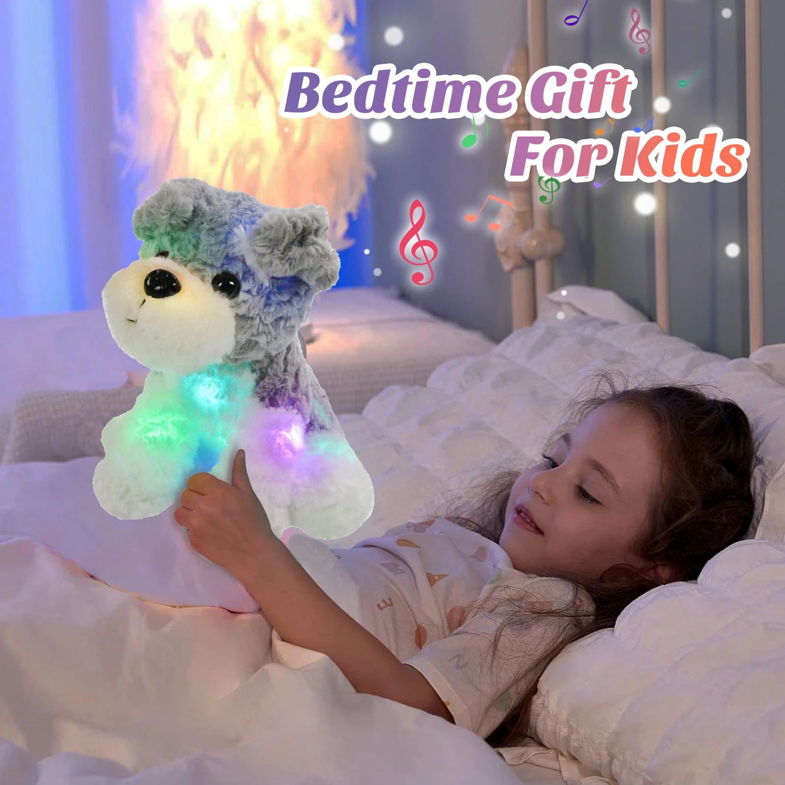 25cm Glowing Electronic Cute Stuffed Singing Dog Soft Pillow Plush Toy with Night Lights Glow in The Dark Birthday Wholesale