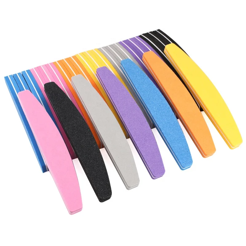 Двусторонние губчатые пилочки для ногтей, 100/180 Грит, разные цвета, лодка, буферный блок для полировки ногтей