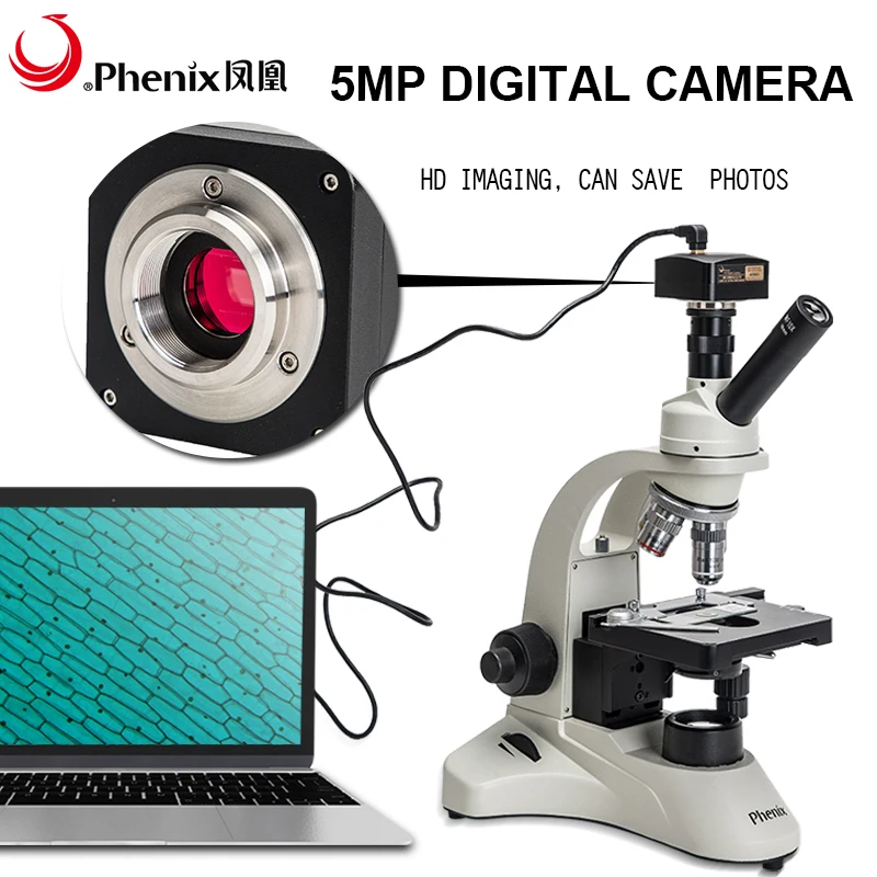 Phenix 5MP CMOS Camera 40X-1600X Compound Digital Biological Microscope for School Students
