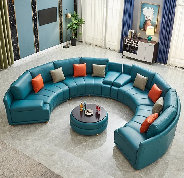 wholesale luxury living room furniture big round leather sofa modern design U shape large sofa set for villa and super big house