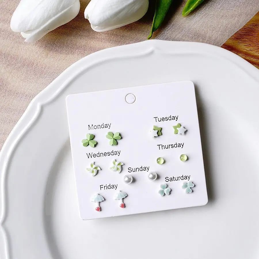 Ceramic Heart Ear Post Stud Earrings Mixed Color Flower Star Universe Planet Earring Girl Women Ear Daily Jewelry