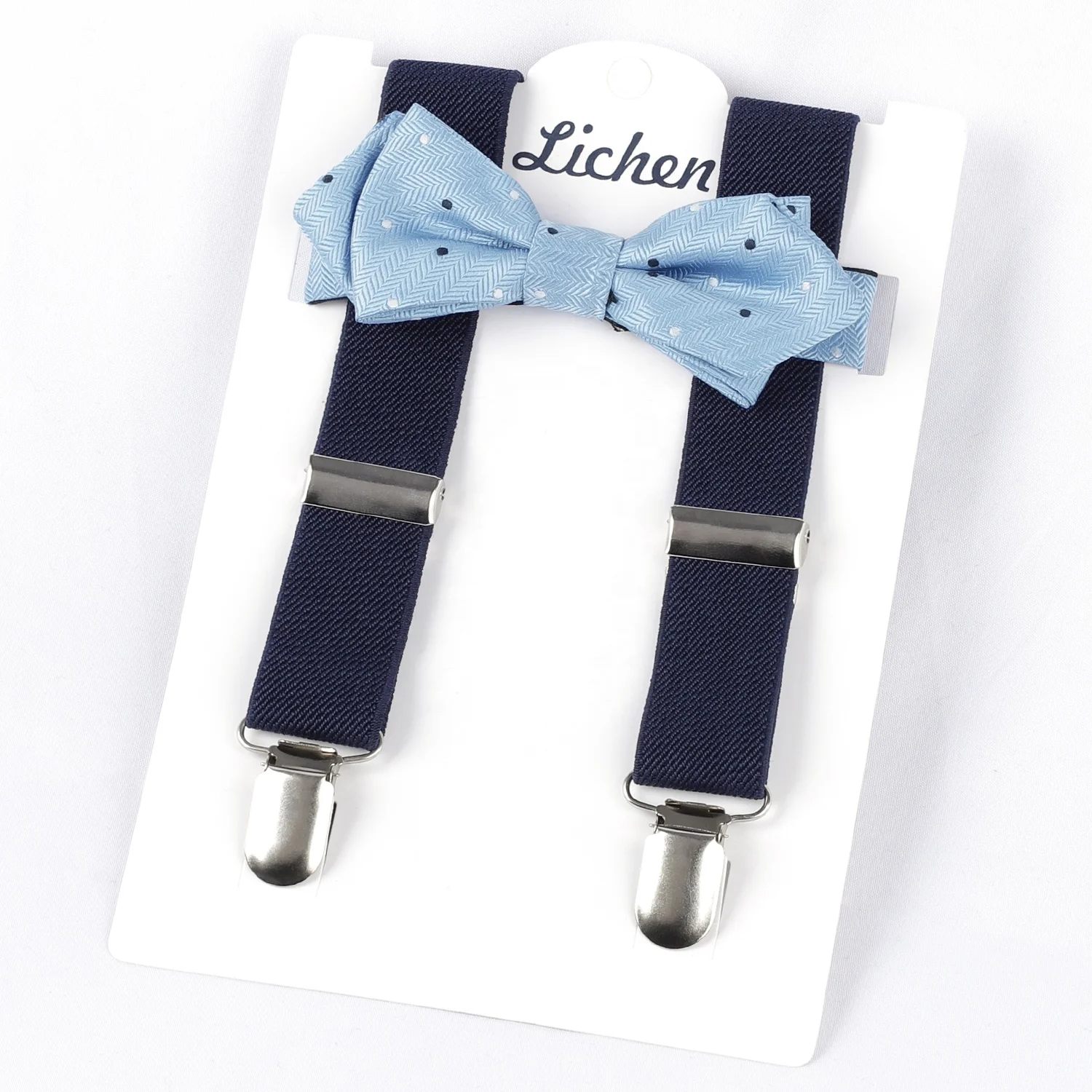 Y Back 3 Clips Suspender Strap With Leather Patch and Self Tie Bowties for Boys