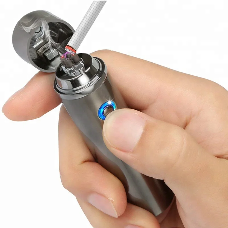 Wholesale flameless round custom electronic metal windproof lighter rechargeable usb cigarette dual arc lighter