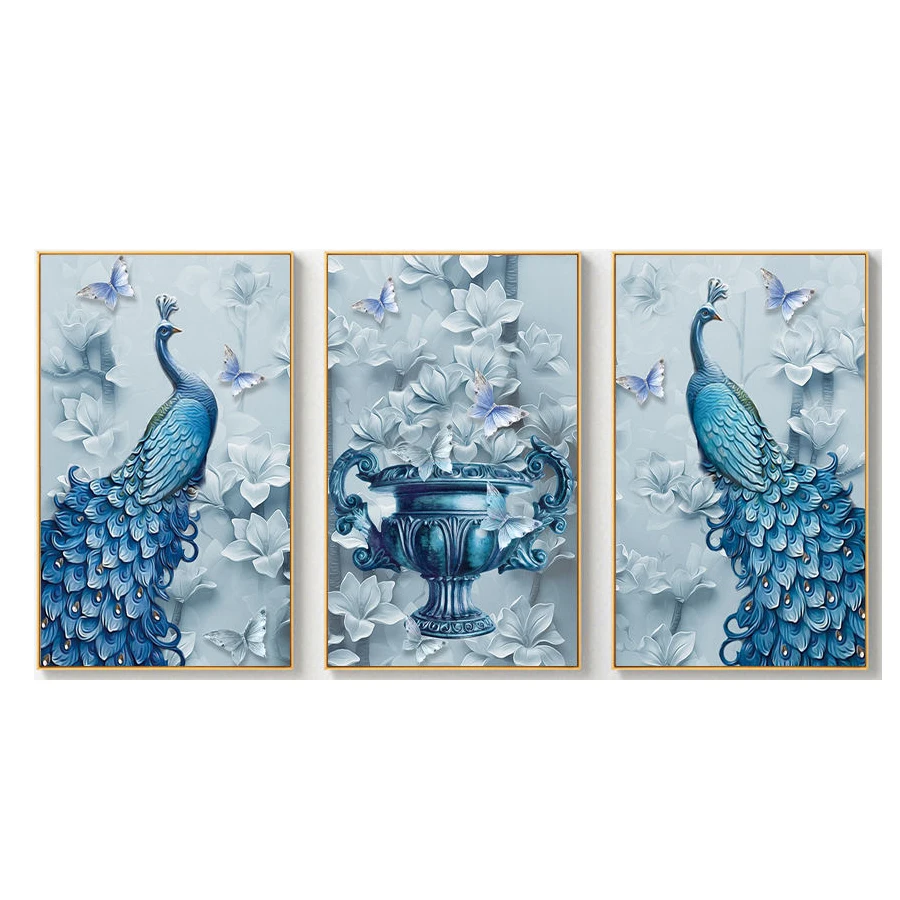 Hot Sell 3 Panel Modern Wall Canvas Deer Flamingo Peacock Animal Picture Wall Painting Artwork Home Decorative Modular Pictures