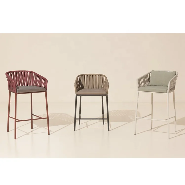 Design  Hotel Club Cafe Outdoor Bar Furniture, Bar Metal Aluminum Rope Chair Dining Armchair