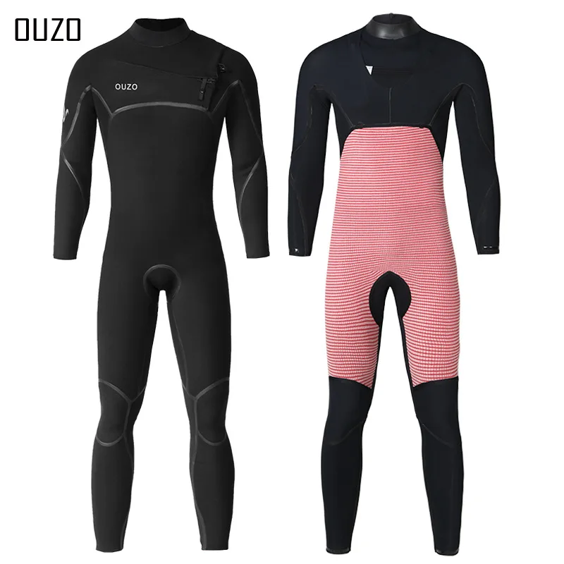 4/3mm wetsuit coated with glue CR super elastic drawl one-piece warm male surf suit diving suit wholesale manufacturers