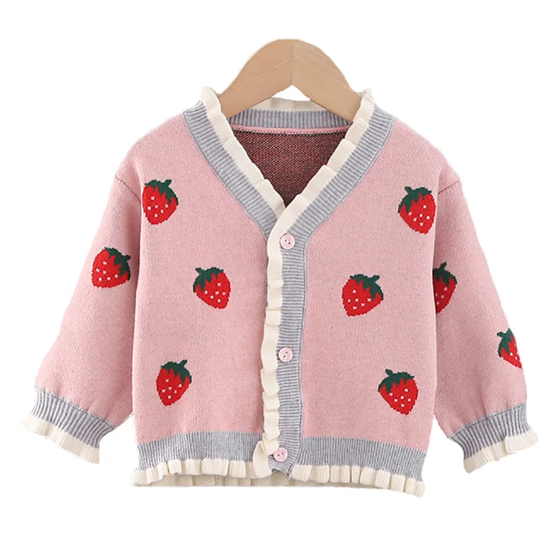 Hao Baby Girls Strawberry Sweater Cardigan Baby Spring And Autumn Knitted Jacket Kids Sweater