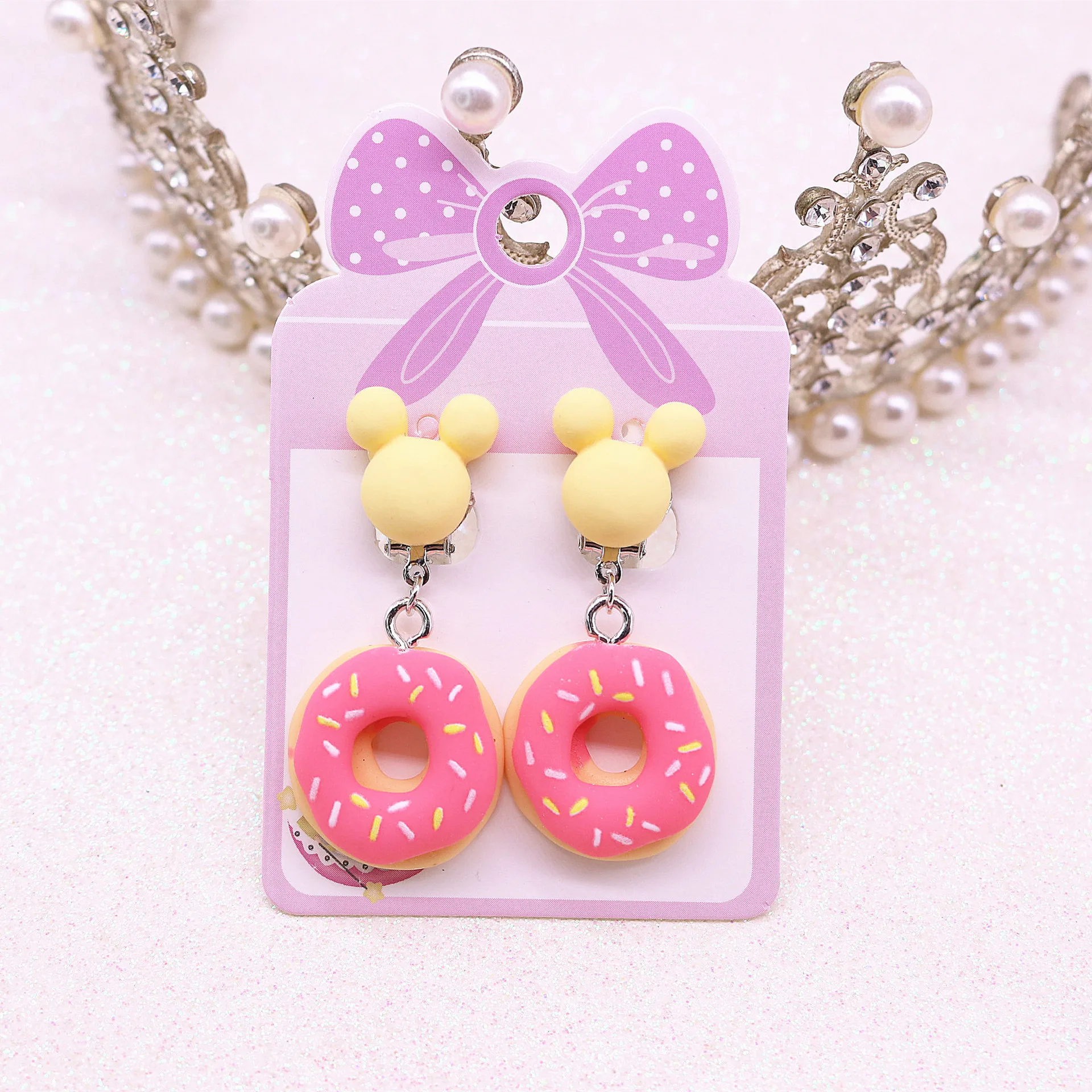 Children Ear Clip No Pierced Jewelry Cartoon Ice Cream Cake Donuts Pink Cute Earrings For Girls Kids