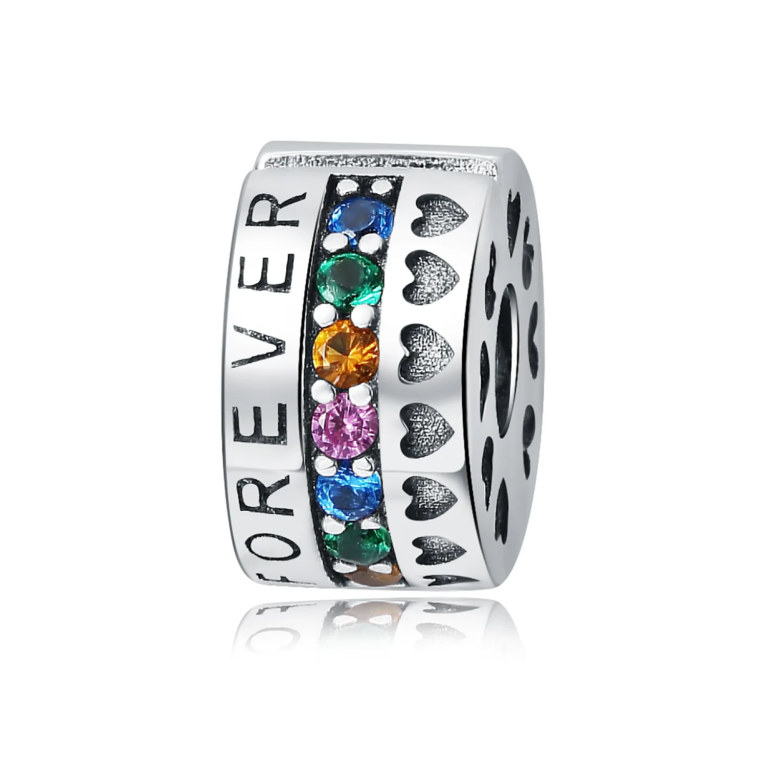 Forever Love Positioning Buckle Charm Colored Zirconia Clip Isolation Beads S925 Silver Bracelet Necklace DIY Jewelry Making