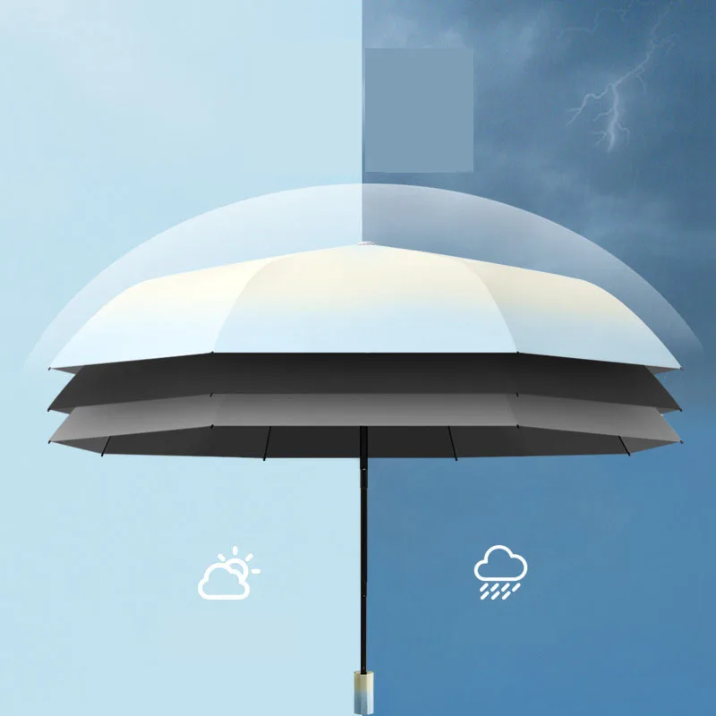 Factory Gradient Umbrella Double Sun Triple fold Sun protection vinyl umbrella Sunshine and rain premium sense umbrella