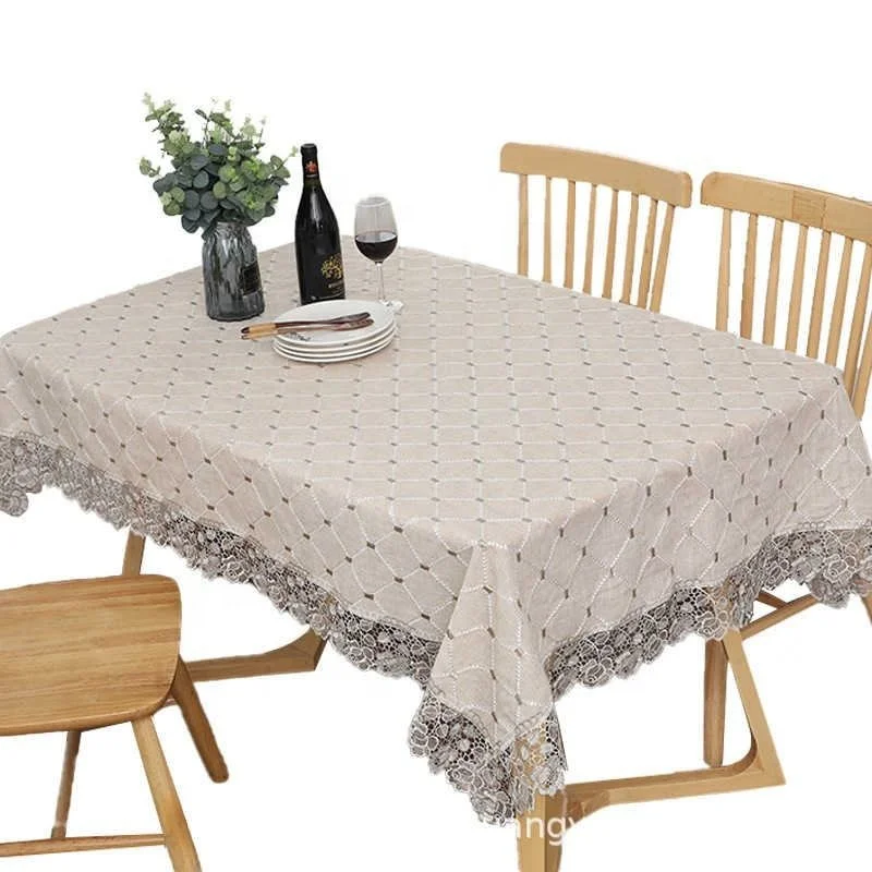 Rustic Simple Lattice Cotton Linen Plain Colour Dining Table Rectangular Round Tablecloth Dust Cover Towel Coffee Table Cloth