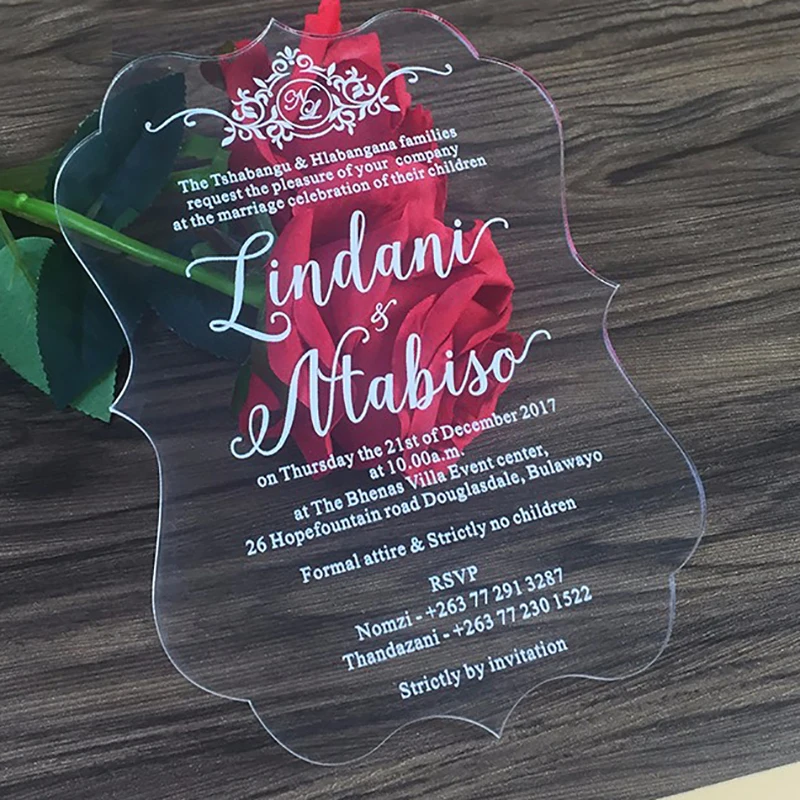 Customized  Color Style Acrylic Wedding Invitation Cards