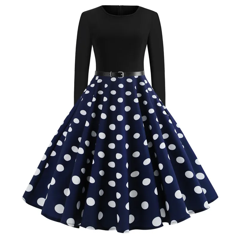 Long Sleeve Printed Polka Dot Dress Women