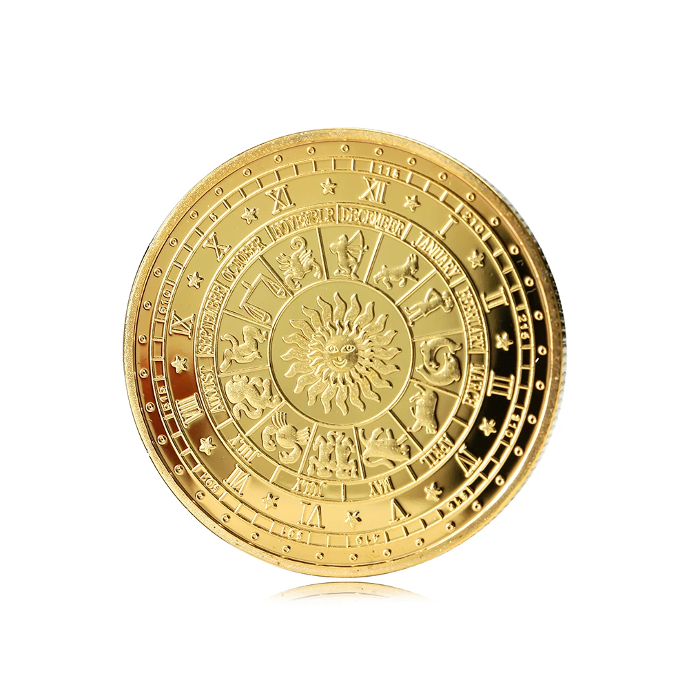 European fashionable gold lucky shiny sun rise 12 constellation coin