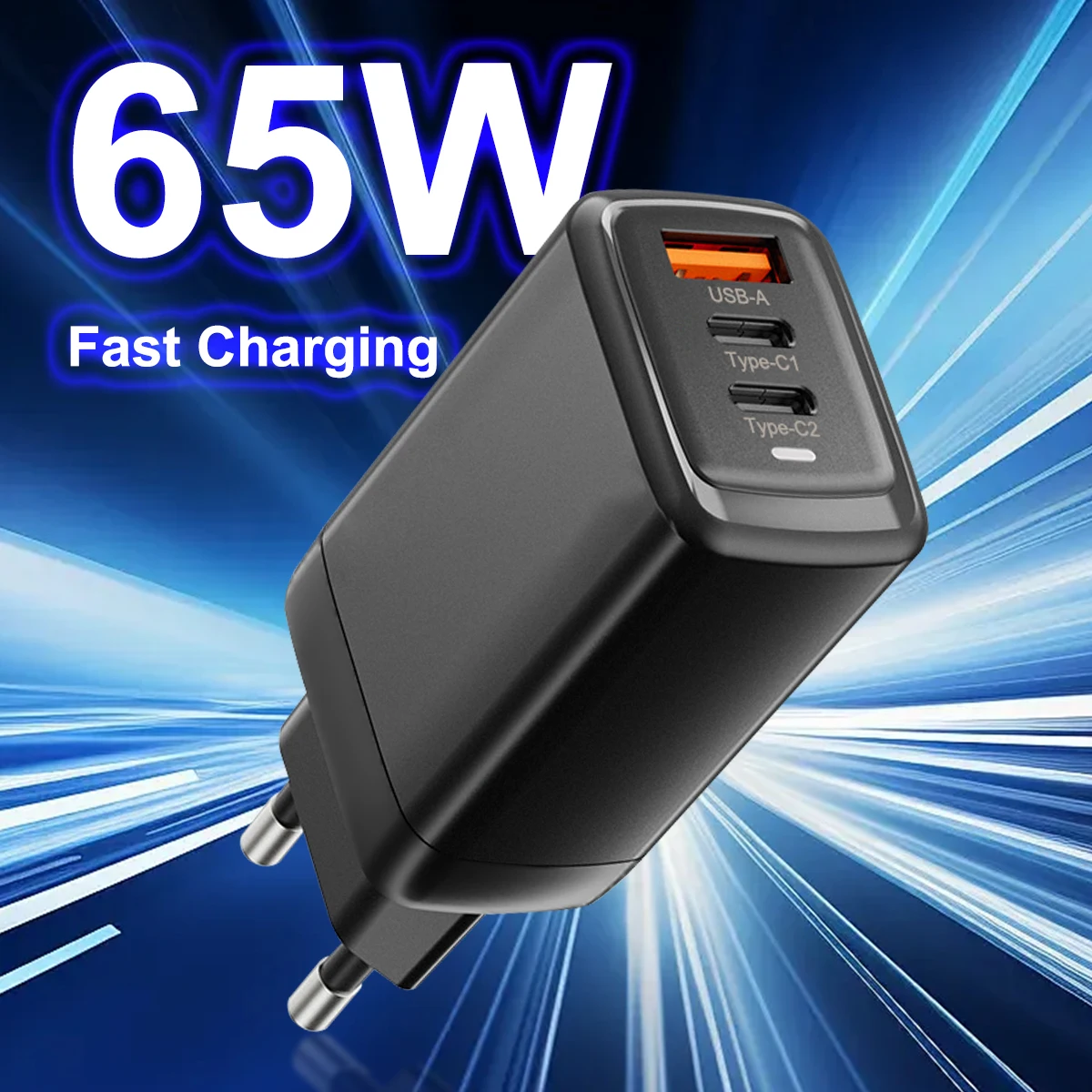 Custom US EU Wall Plug 3 Usb Ports Quick Charge QC3.0 New PD 65w Usb-c Fast Charger GaN Tech Type c Power Adapter
