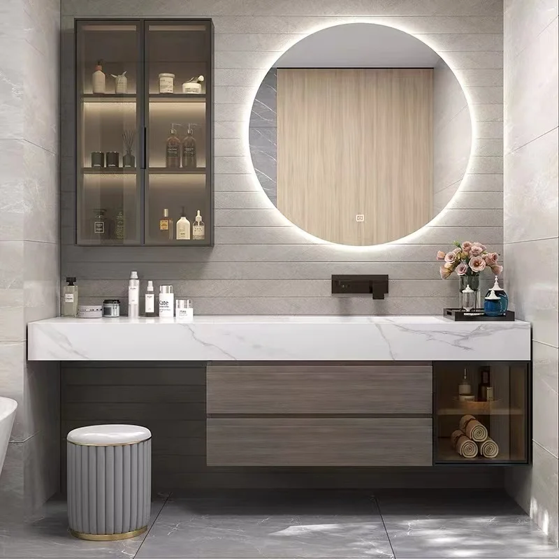 Chinese luxury apartment marble used bathroom vanity cabinetsHotel Project Washing Bathroom Vanity cabinet