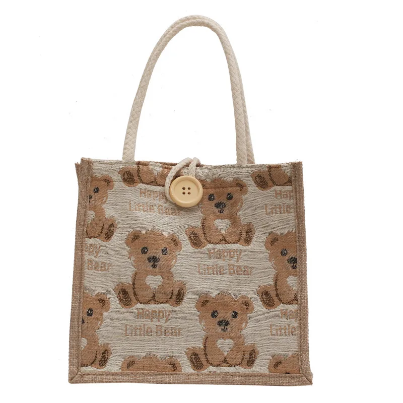 2024 Fashion handbags sudents shoulder bags outdoor shopping bags women bear linen tote bags