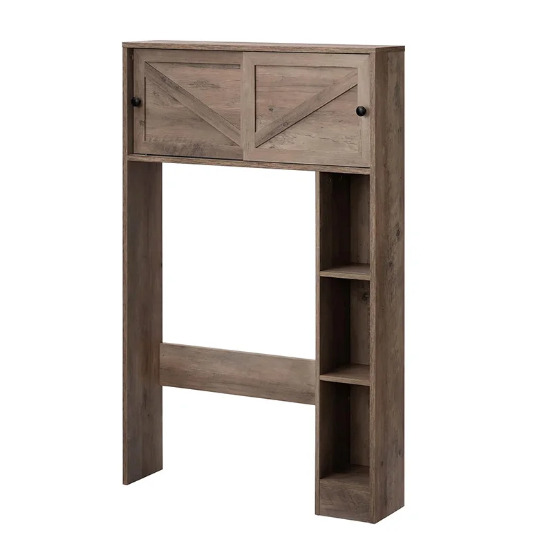 Bathroom cabinet farmhouse vintage brown wooden organizer rack over the toilet storage shelf with sliding door