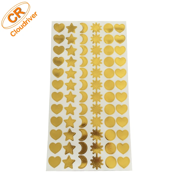 Custom Star Moon Shaped Gold Foil Stamping Sticker Reward Labels Hot Stamping Foiled Sticker Icons