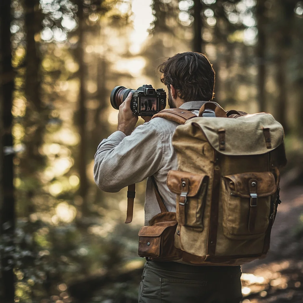 Best Selling High Quality Large Capacity Vintage Style Beige Customizable Factory Outdoor Canvas Leather Camera Bag Backpack