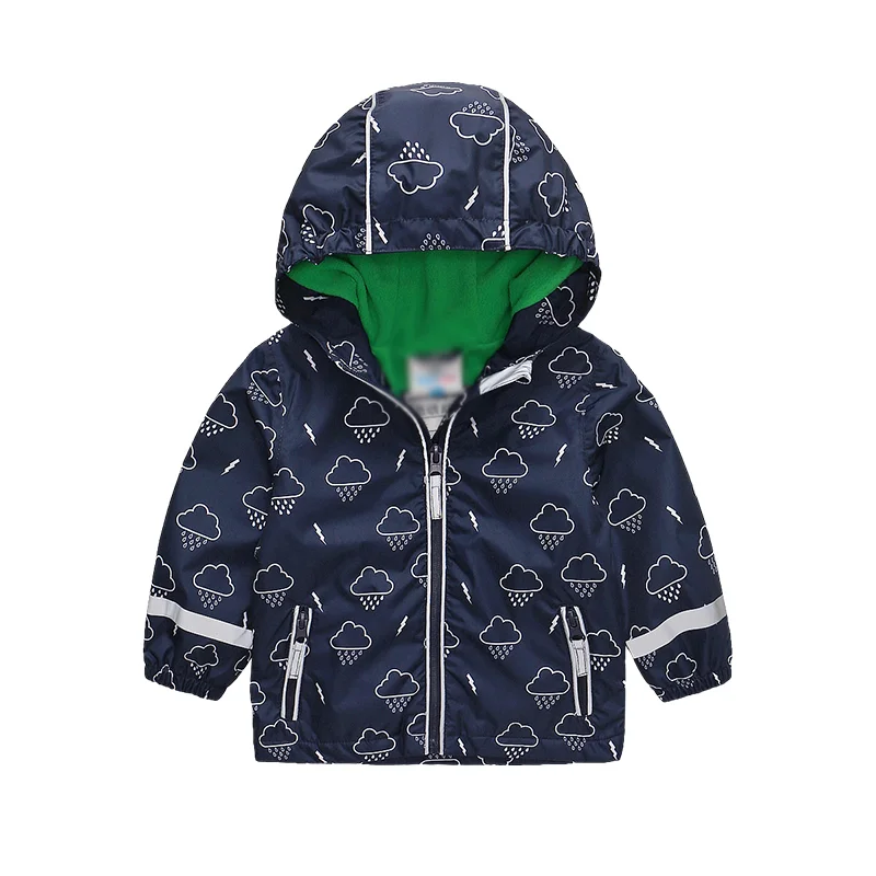 boy rain jacket wholesale raincoat spring  autumn waterproof hooded dark blue durable  rain outerwear for children