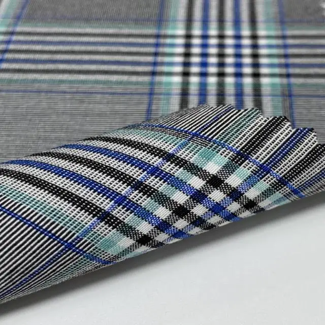 Sunplustex 10s yarn dyed viscose/polyester spandex bengaline check fabric for pants blazer skirt shirt  dresses uniform