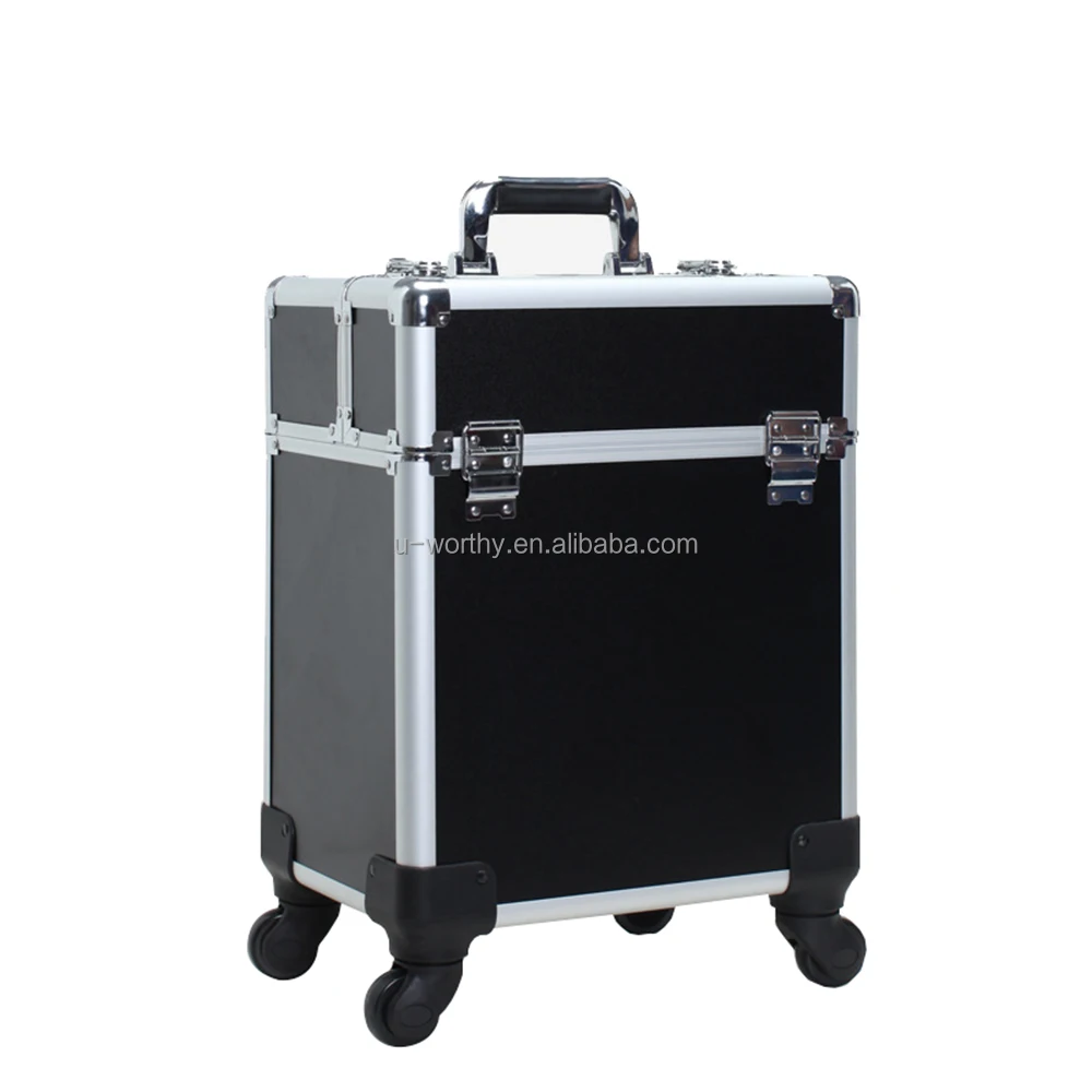 34x24x41cm Stylish Professional Modern Desgin Personal Travel Cosmetic Care Aluminum Trolley Beauty Case with Double-Deck Tray