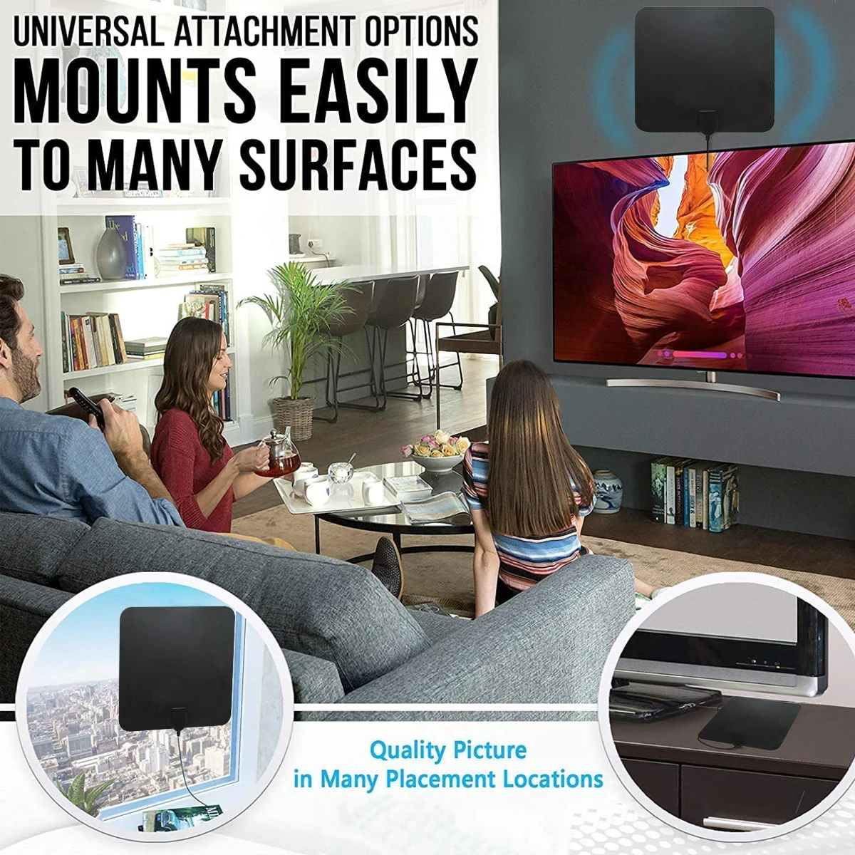 Flat Thin High Gain 50 miles Indoor VHF UHF Amplifier Digital HDTV TV Antenna