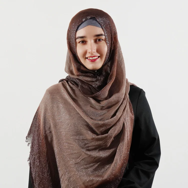 New luxury shimmer knitting satin scarf gradient viscose foulard hijab ombre tassel shawls for womens turban design 2023