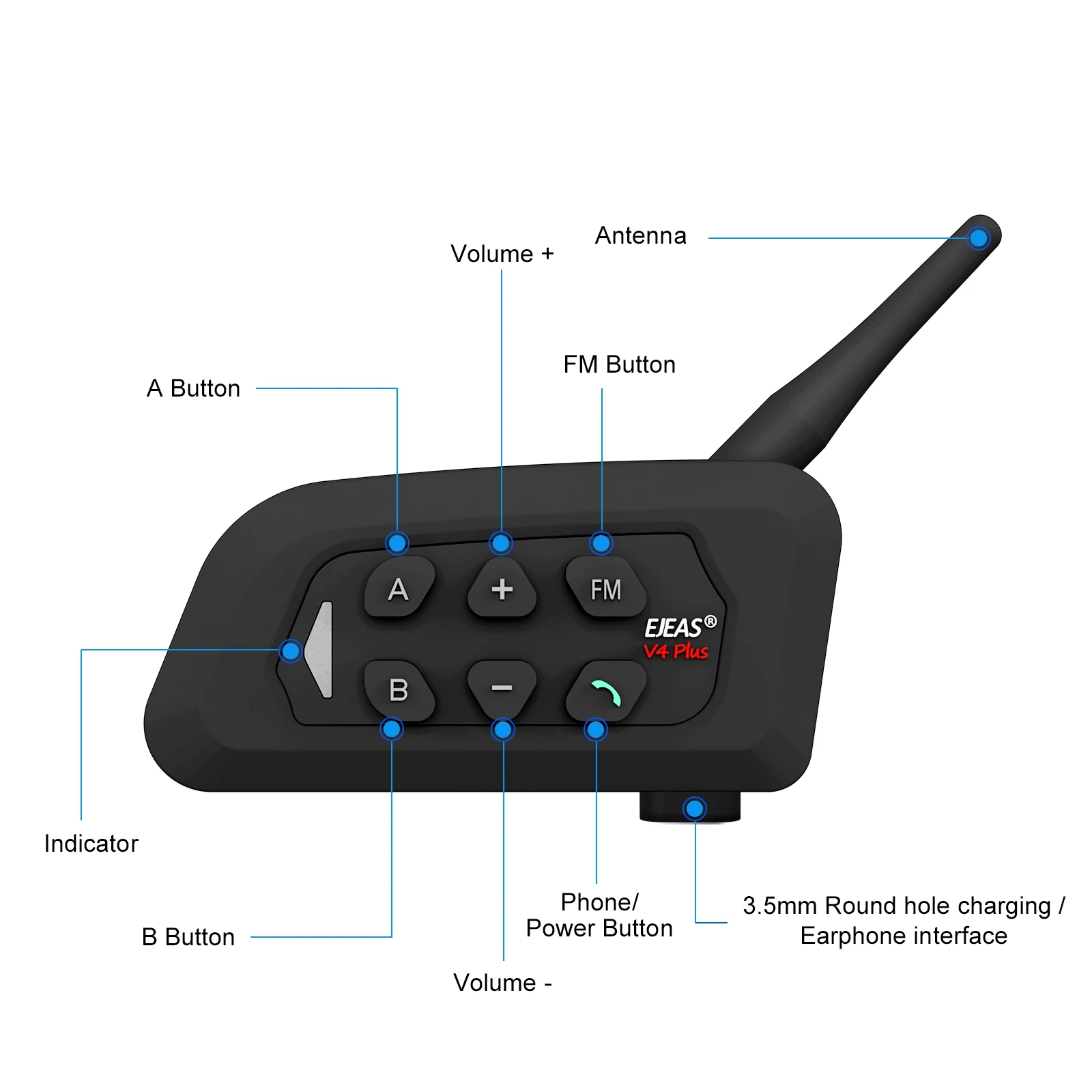 V4 plus 4 riders CE ROHS FCC BQB Certificate BT wireless intercom IP65 Full-duplex motorcycle bluetooth helmet intercom