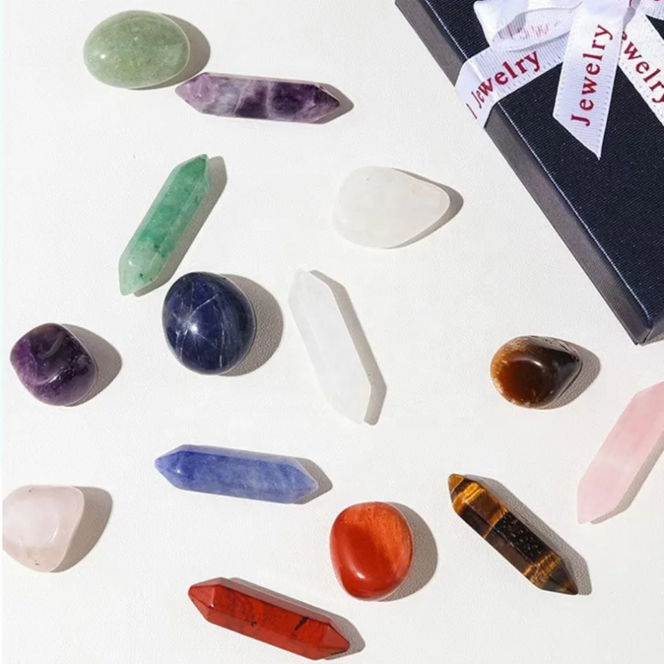 Natural seven chakra spiritual meditation crystal gift sets box 7 chakra healing stone crystal set