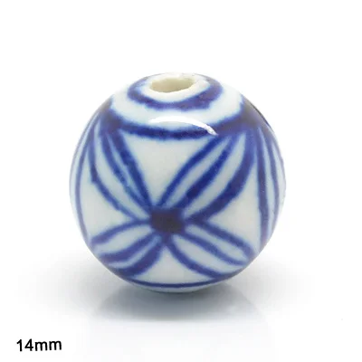 Handpainted 14mm custom European designs round blue and white multi designs porcelain Bead for jewelry making